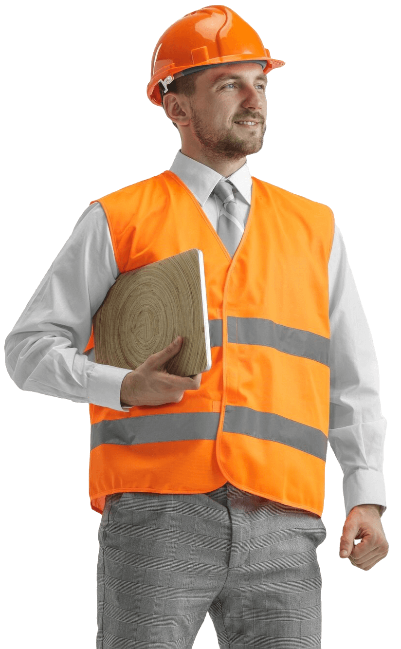 builder dressed in orange helmet and vest